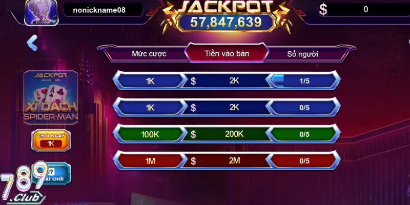 Chọn bàn cược theo điều kiện tài chính